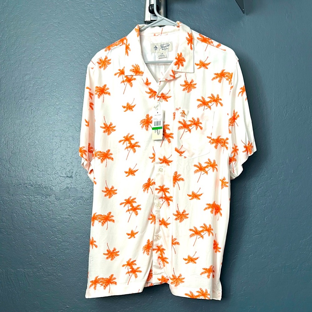 Original Penguin White and Orange tropical Casual Button Down Shirt